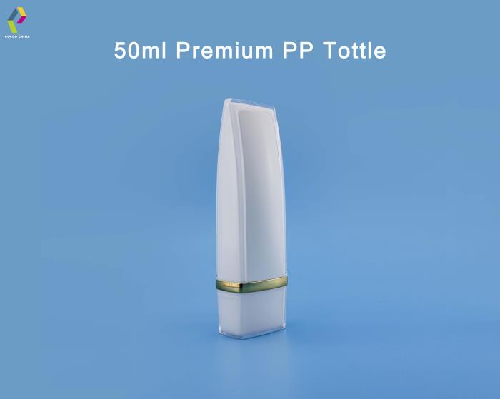Latest new design from COPCO: 50ml Premium PP Tottle in crystal acrylic case